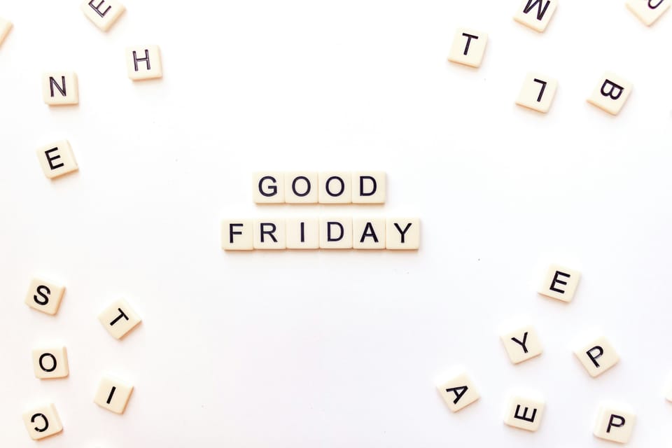 Letter tiles spelling "Good Friday" on a white background.